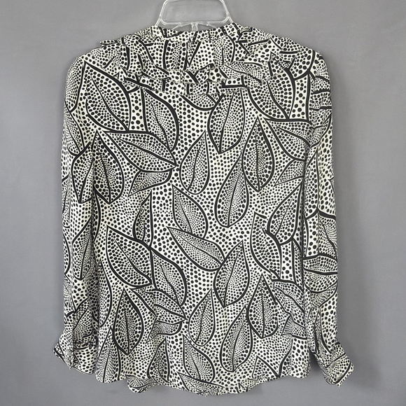 Tory Burch Blouse Womens 6 Silk Top Ruffle Long Sleeve Black White Dot Print - Picture 2 of 8